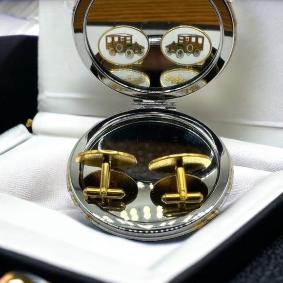 Avon Antique Woody Wagon Cuff Links - Signed Cuff Links - Vintage 1960 - 70s - Picture 2 of 10